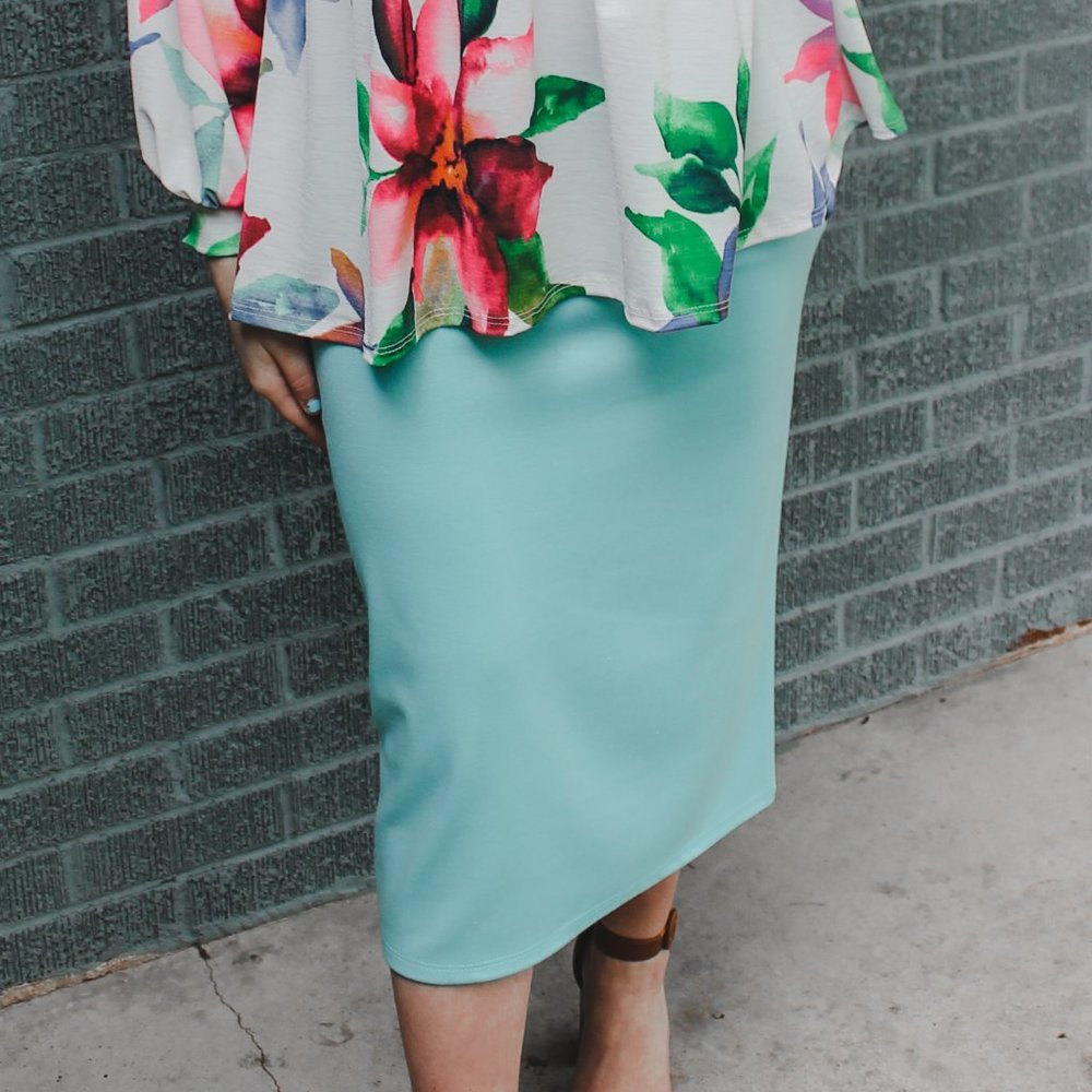 Baby Blue Midi Pencil Skirt
